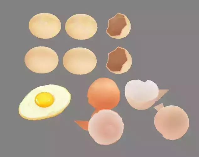 A pile of eggs - fried egg - yolk - eggshells - broken eggs Low-poly 3D model