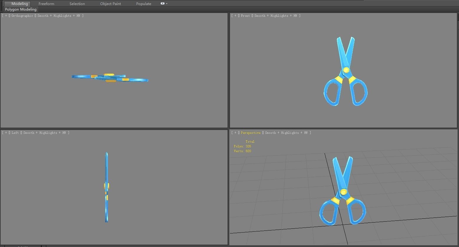 Cartoon Plastic Scissors - Blue Low-poly 3D model_3