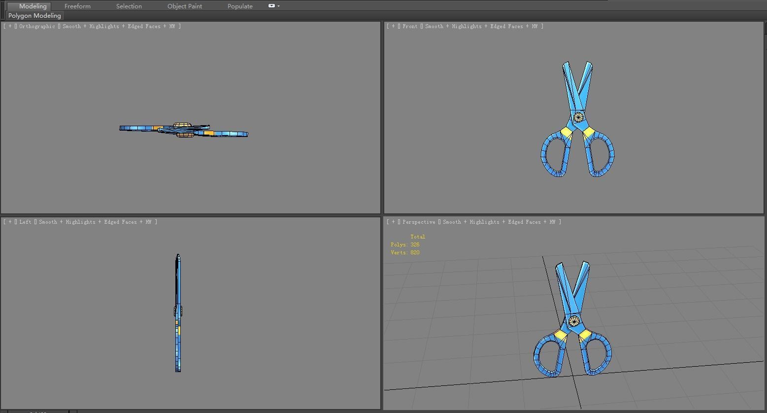 Cartoon Plastic Scissors - Blue Low-poly 3D model_4