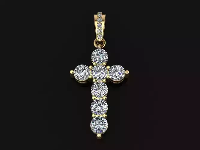 DAINTY 7 STONE 4MM CROSS DIAMOND BELL PENDANT