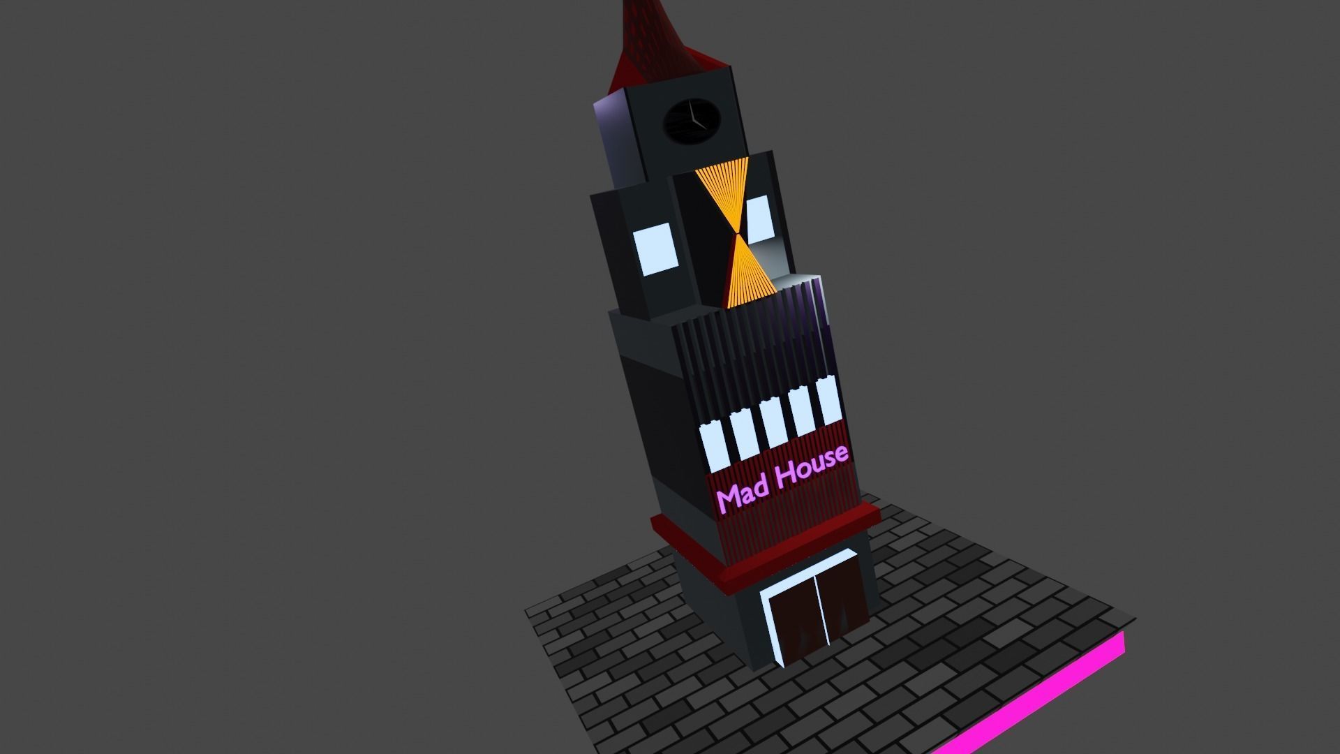 Clock tower Low-poly 3D model_2