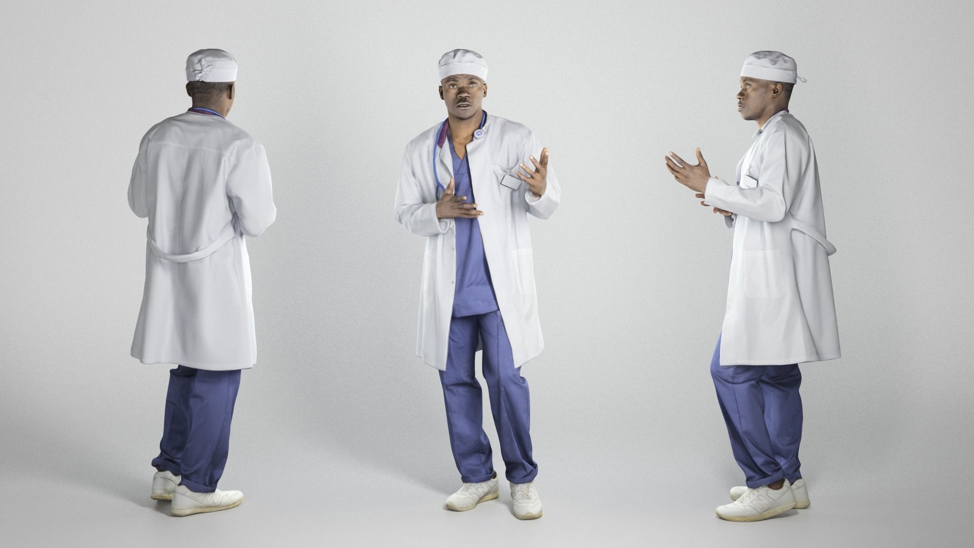 Confused african american male doctor 251 Low-poly 3D model_2