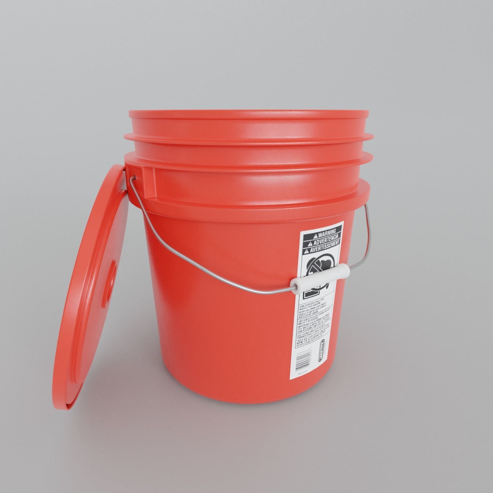 4 in 1 Detailed Plastic Bucket with Lid 5 gallon Low-poly 3D model_4