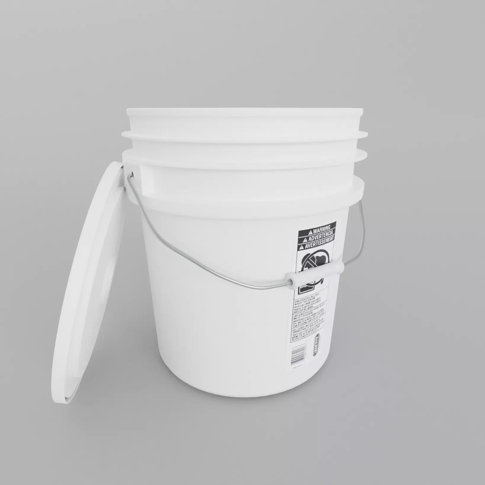 4 in 1 Detailed Plastic Bucket with Lid 5 gallon Low-poly 3D model_0