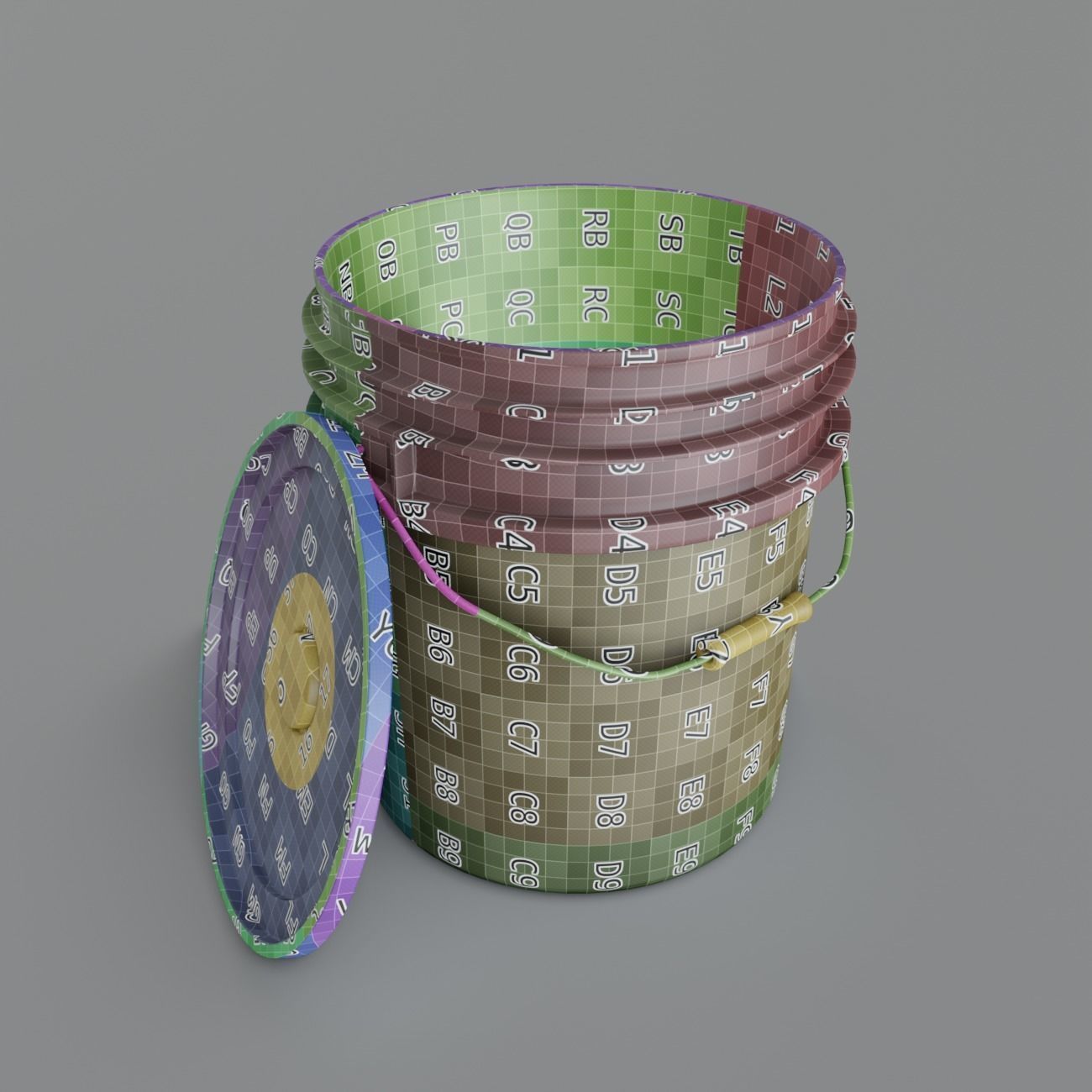 4 in 1 Detailed Plastic Bucket with Lid 5 gallon Low-poly 3D model_8