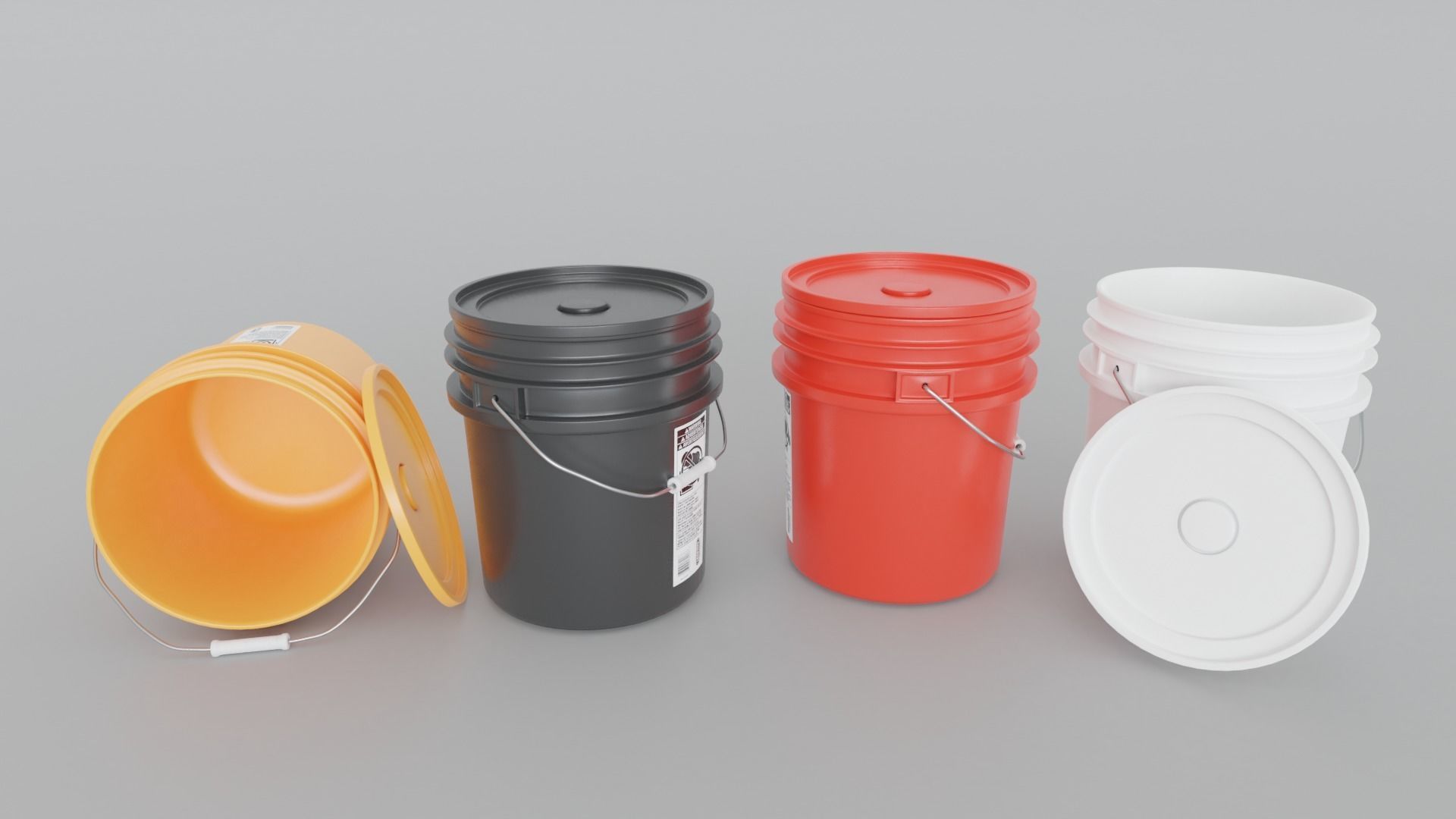4 in 1 Detailed Plastic Bucket with Lid 5 gallon Low-poly 3D model_1
