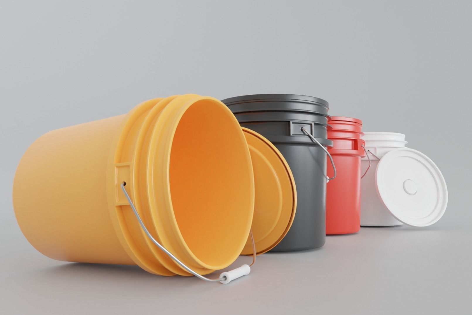 4 in 1 Detailed Plastic Bucket with Lid 5 gallon Low-poly 3D model_2