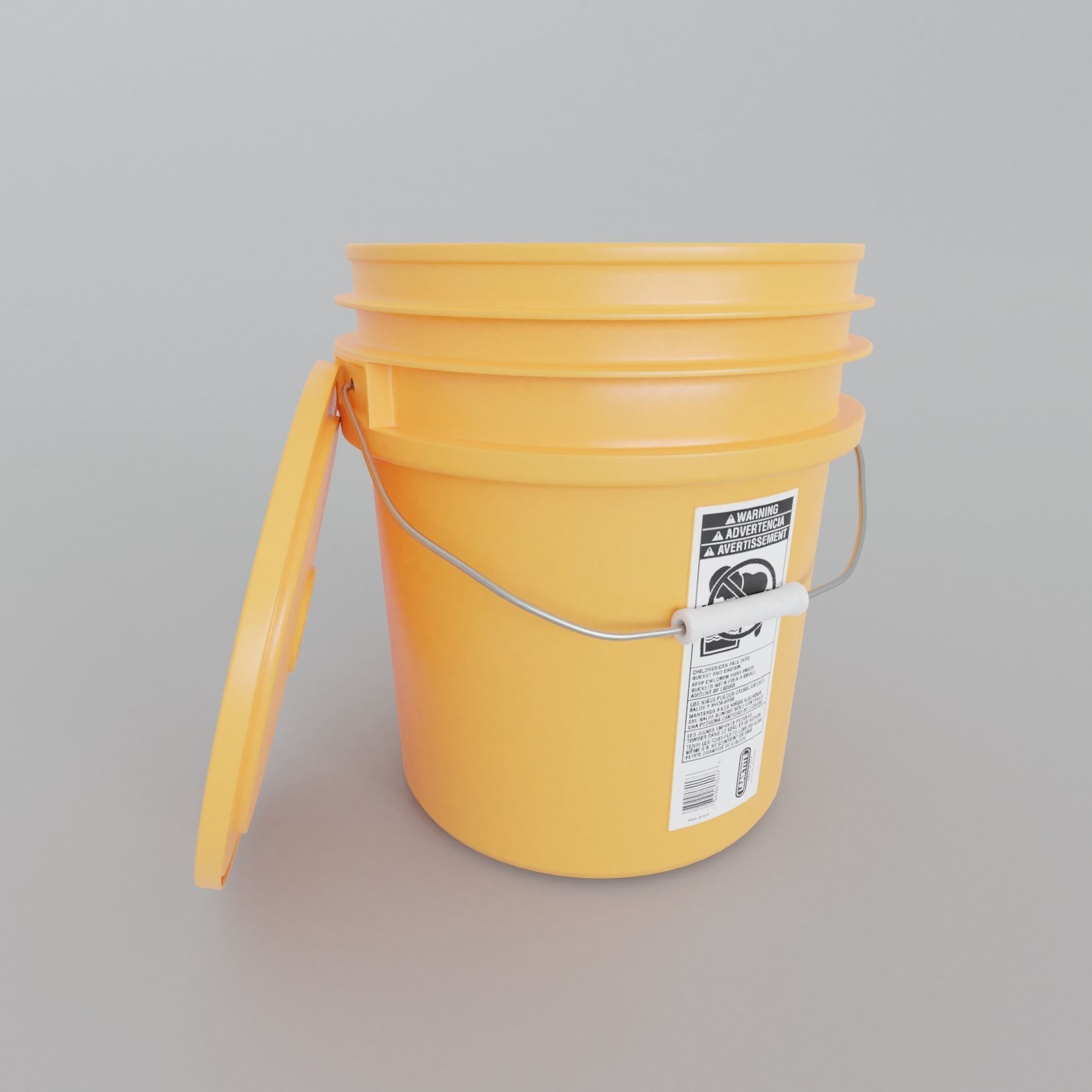 4 in 1 Detailed Plastic Bucket with Lid 5 gallon Low-poly 3D model_5
