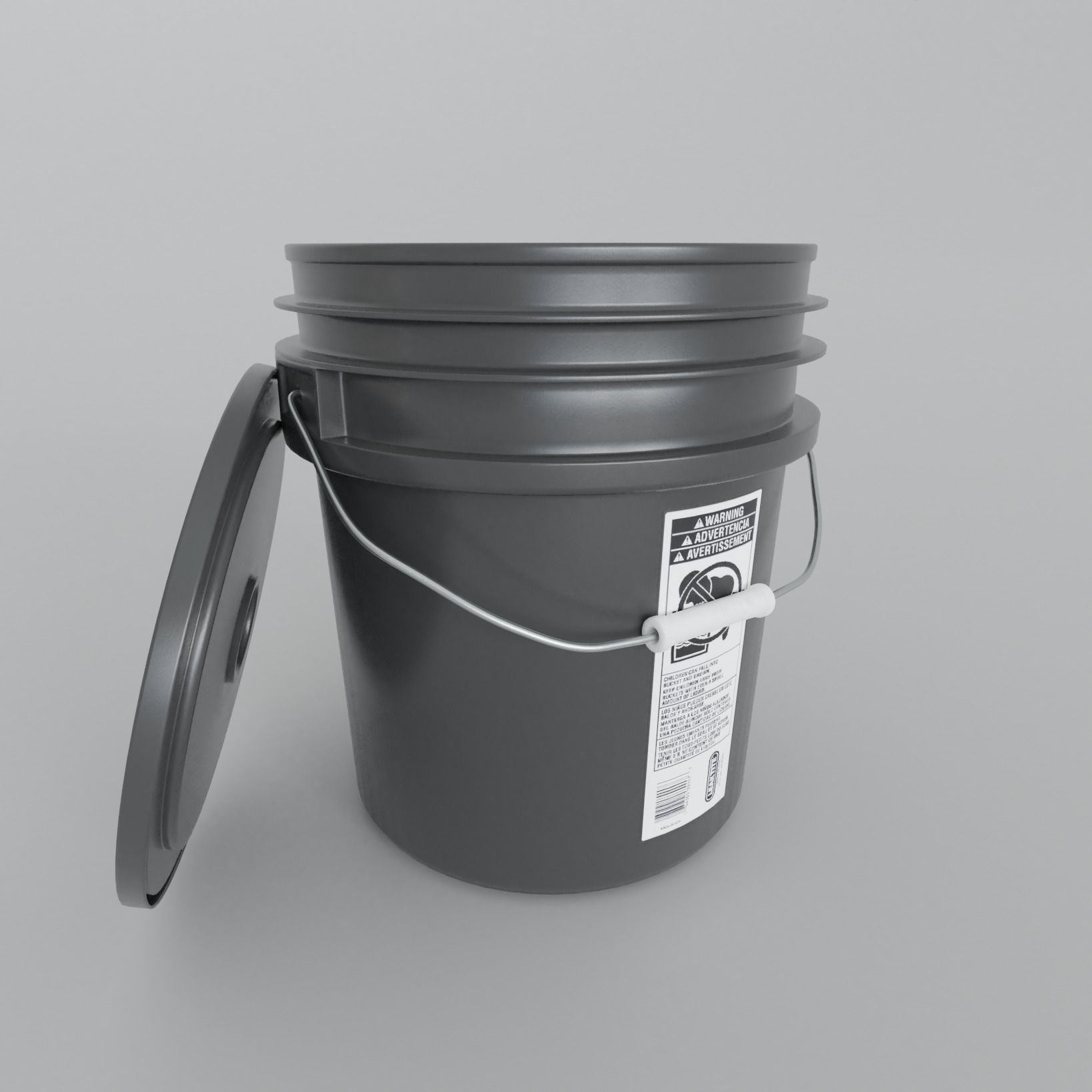 4 in 1 Detailed Plastic Bucket with Lid 5 gallon Low-poly 3D model_3