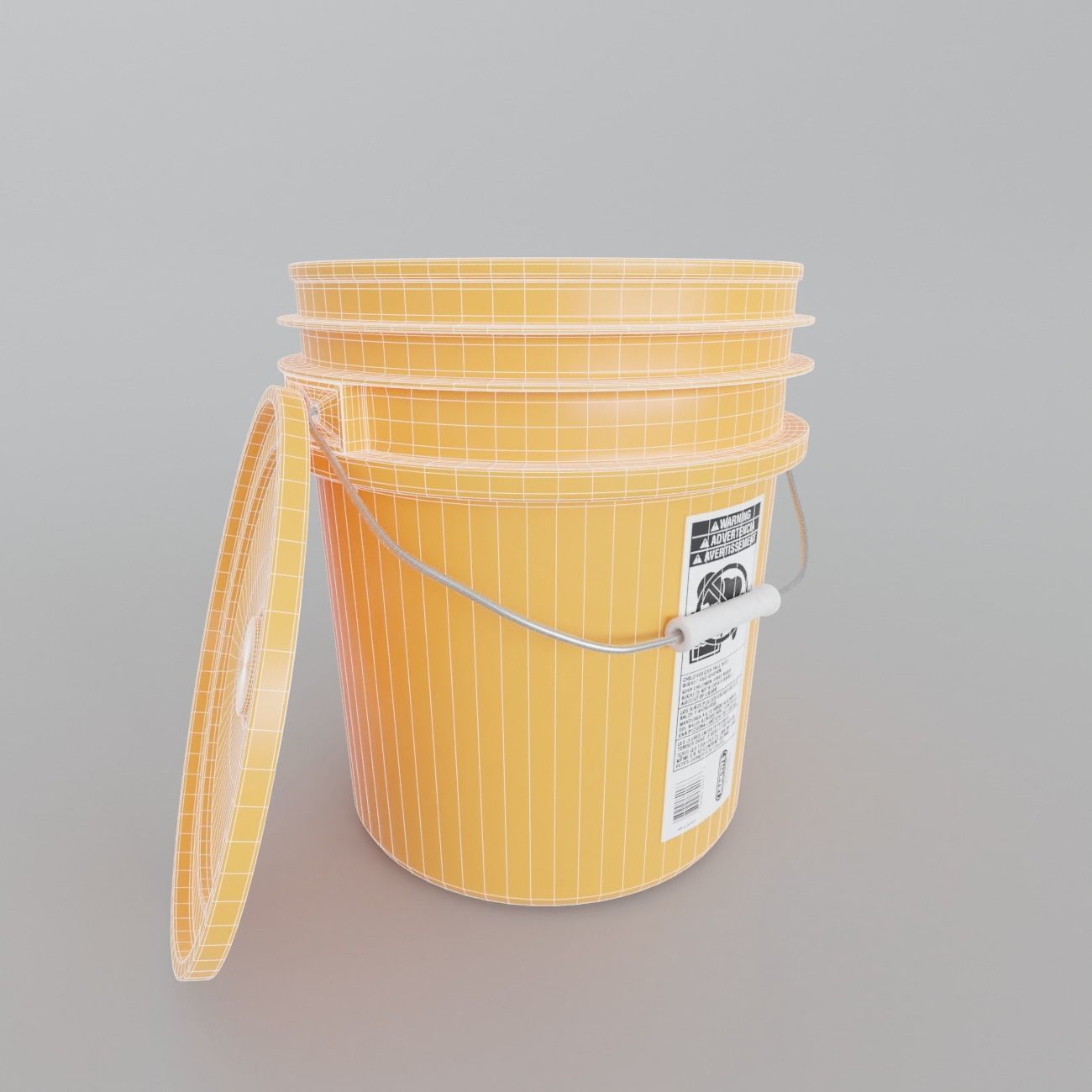 4 in 1 Detailed Plastic Bucket with Lid 5 gallon Low-poly 3D model_7