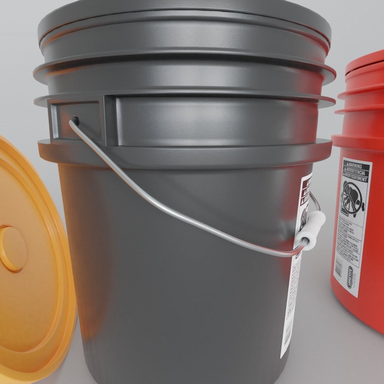 4 in 1 Detailed Plastic Bucket with Lid 5 gallon Low-poly 3D model_6