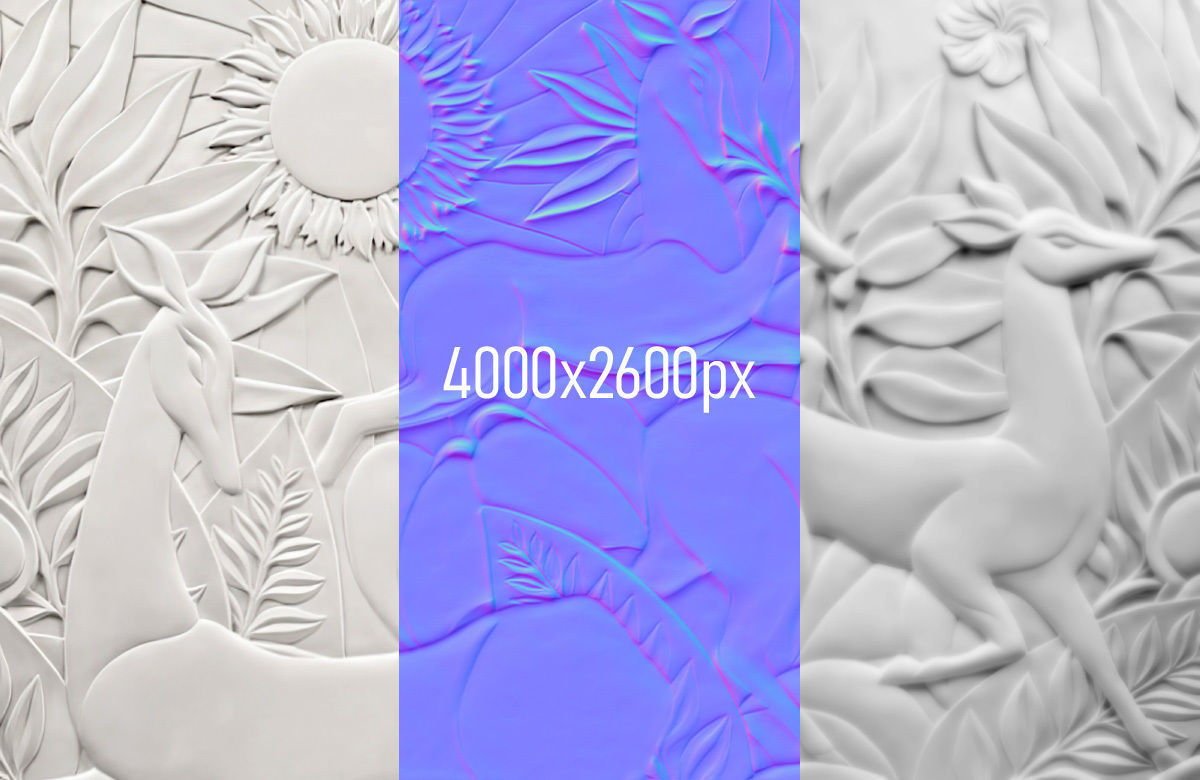 Bas-relief with deer Low-poly 3D model_1