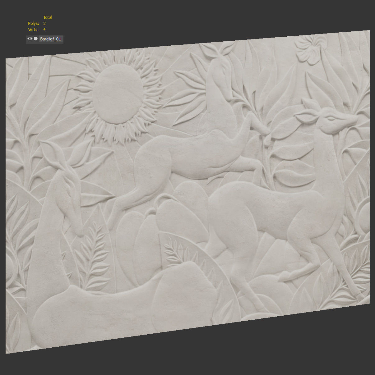 Bas-relief with deer Low-poly 3D model_2