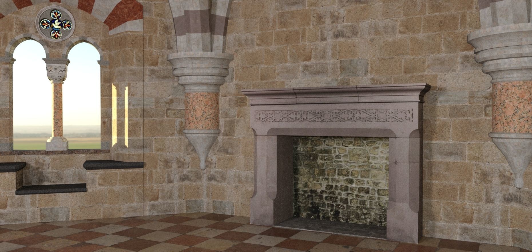 Romanesque Castle Tower Room 3D model_3