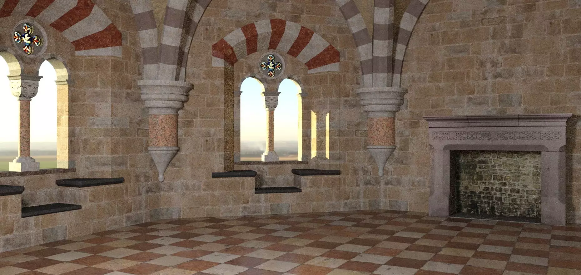 Romanesque Castle Tower Room 3D model_0