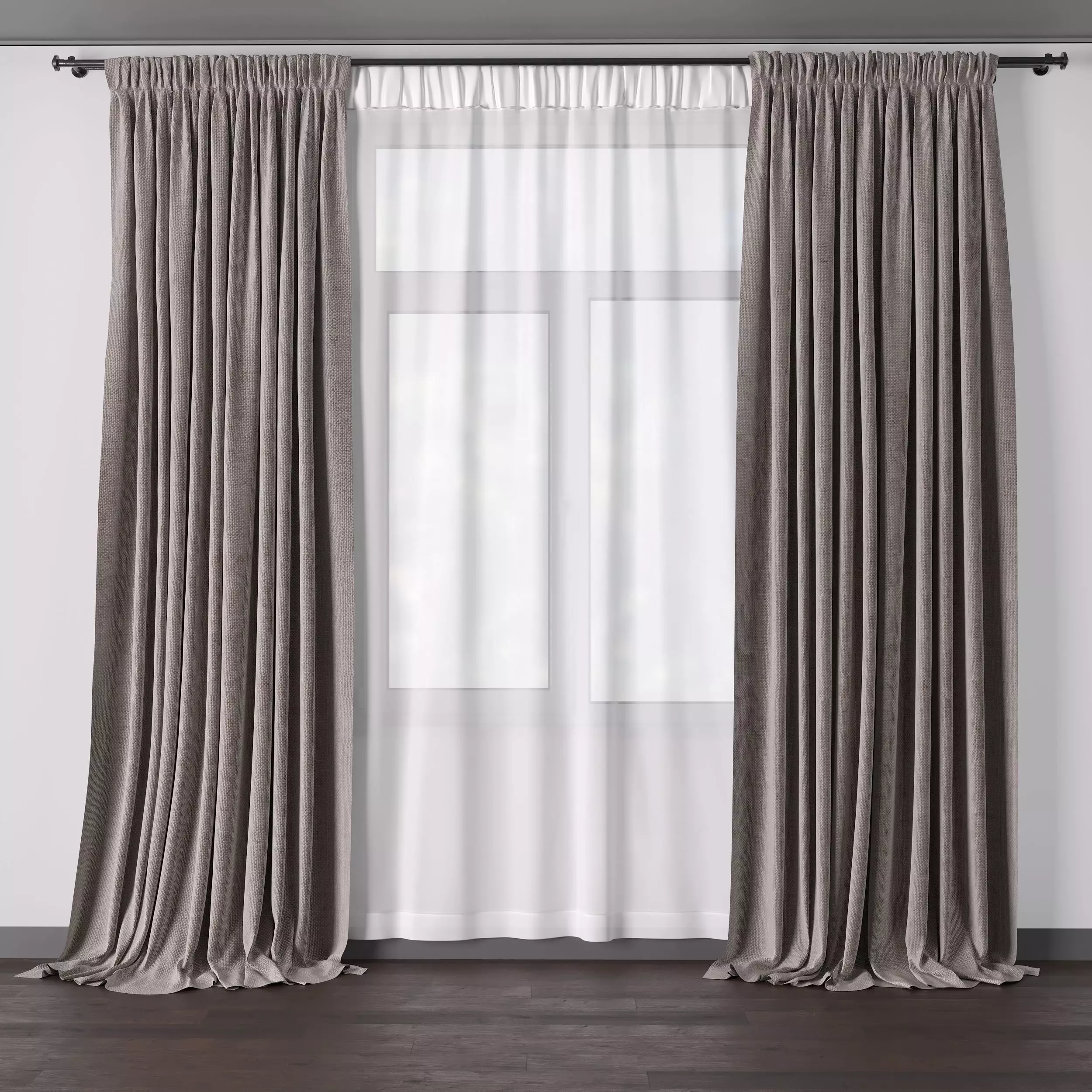 Curtains with metal curtain rod 01 Low-poly 3D model_0