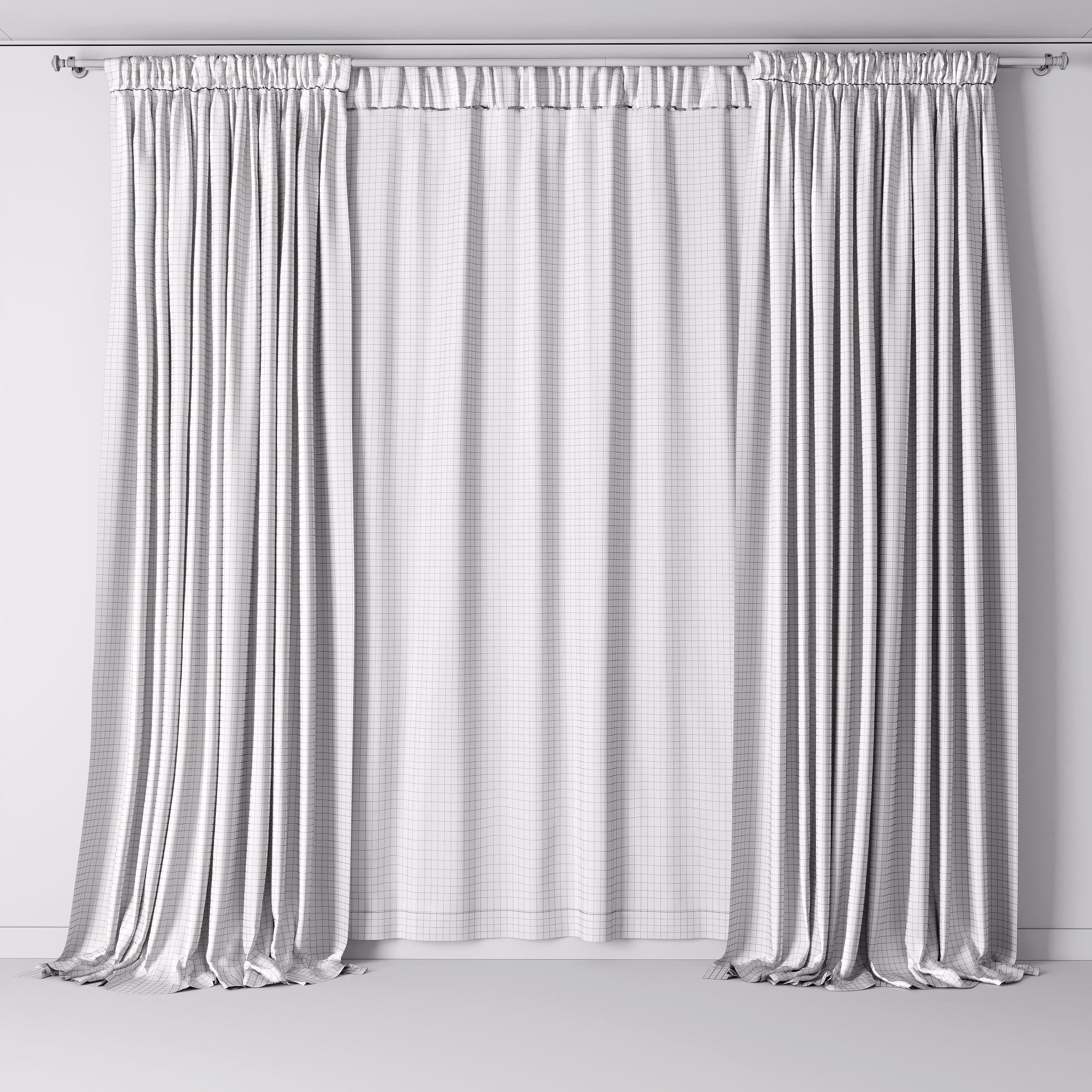 Curtains with metal curtain rod 01 Low-poly 3D model_6