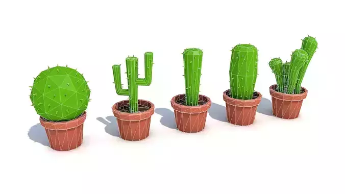 Low Poly Cactus - Cartoon style Pot Cactus models