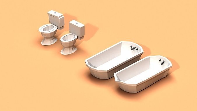 Post Apocalyptic Toilet and Bath Low-poly 3D model