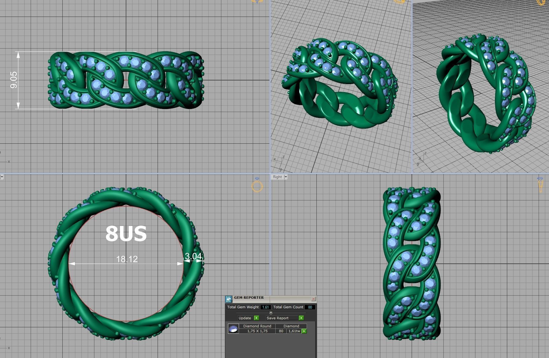 DIAMOND Cuban Link Heavy Chain Ring 9mm Wide 8US Size 3dmodel 3D print model_7