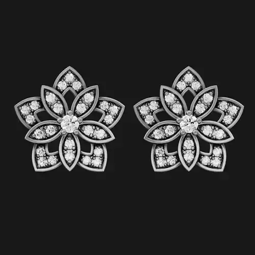 Star flower stud earrings with diamonds ready for print