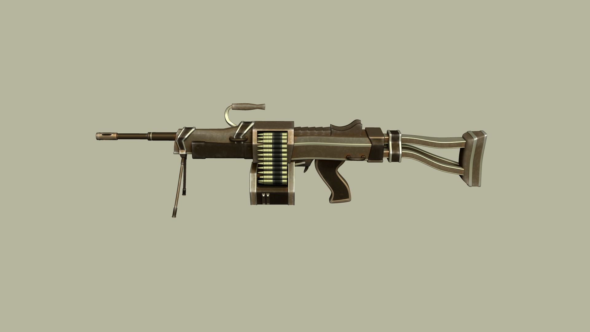 Sci-Fi Negev - Desert - -Machine Gun - Weaponry Low-poly 3D model_7
