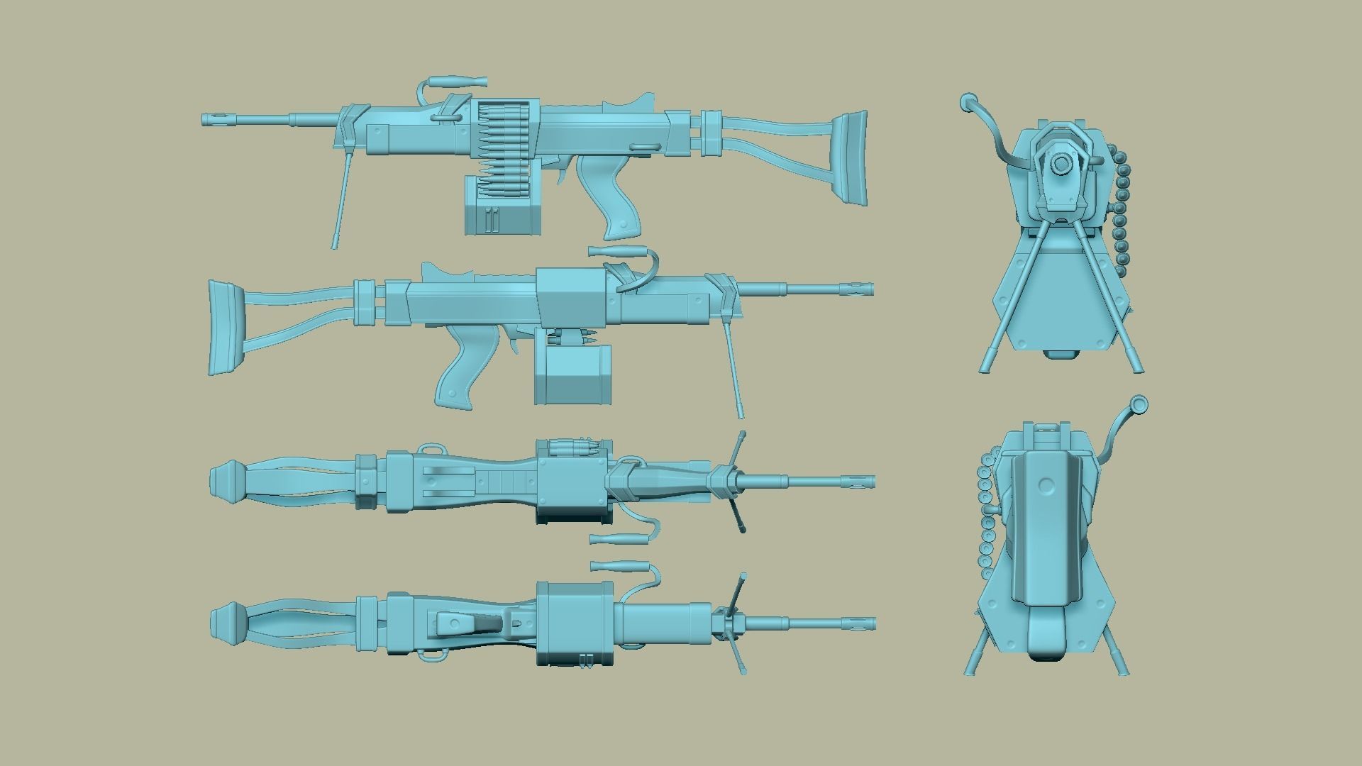 Sci-Fi Negev - Desert - -Machine Gun - Weaponry Low-poly 3D model_18