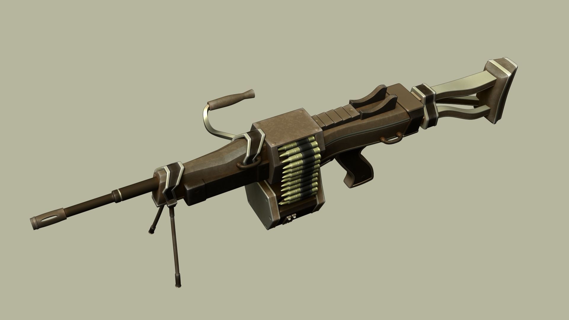 Sci-Fi Negev - Desert - -Machine Gun - Weaponry Low-poly 3D model_14