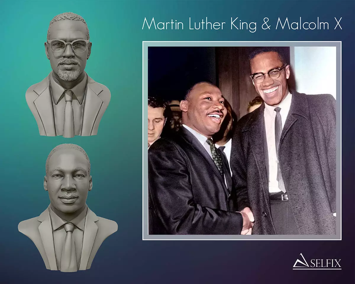 Martin Luther King and Malcolm X portrait sculpture 3D Model Collection_0