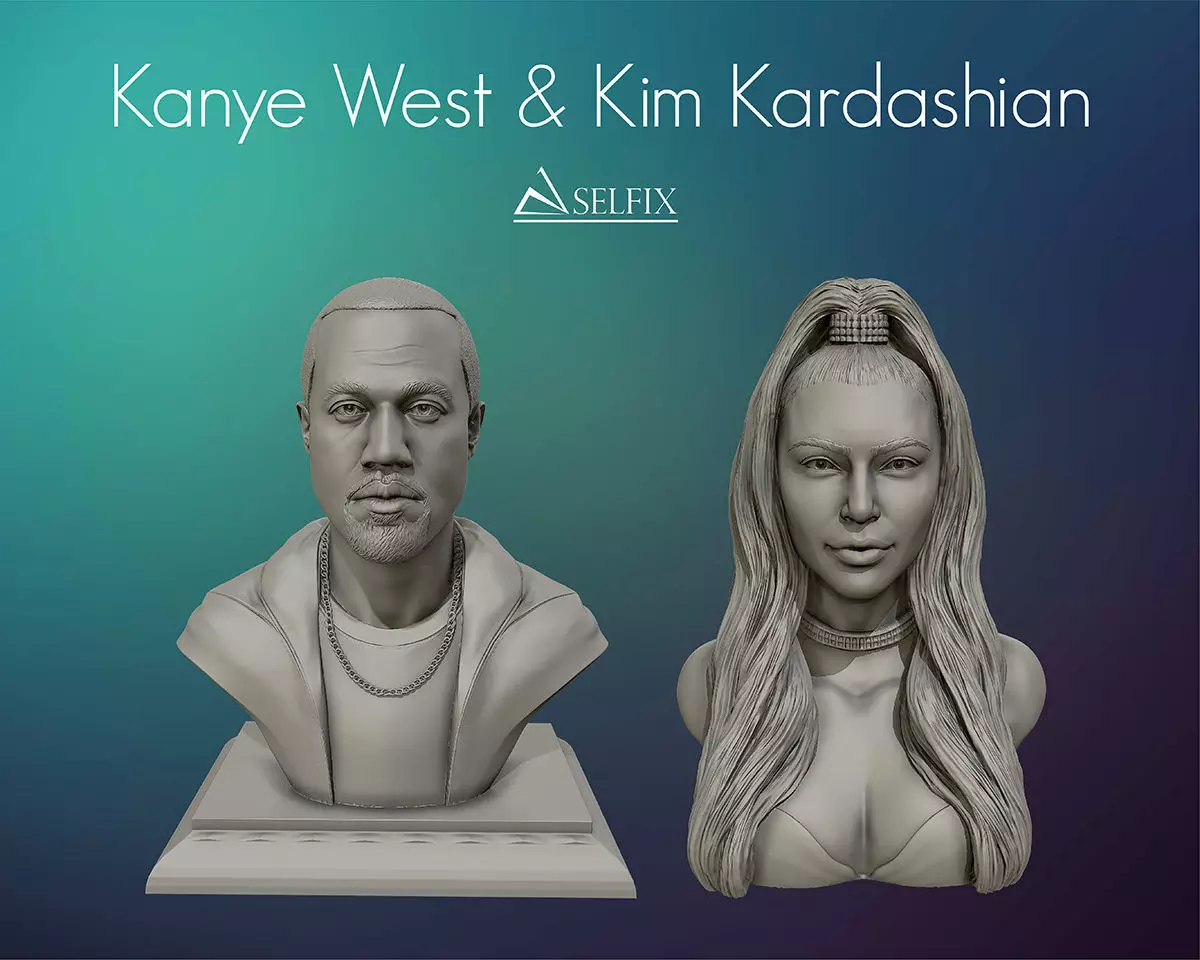 Kanye West and Kim Kardashian portrait sculpture 3D Model Collection_0