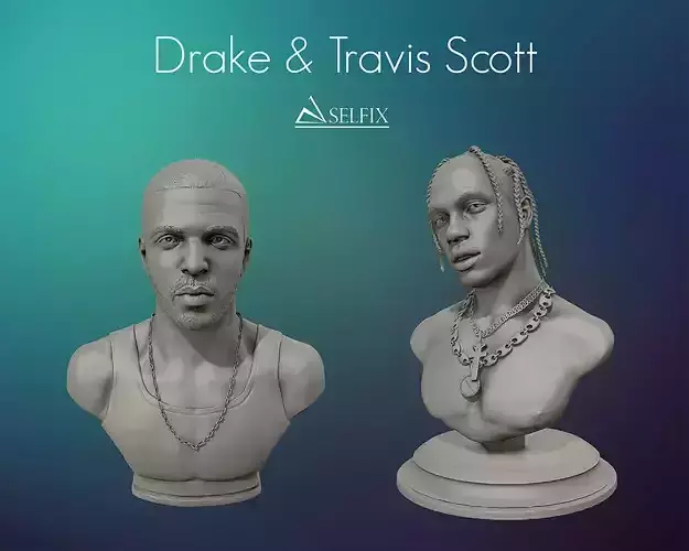Drake and Travis Scott 3D portrait sculpture 3D Model Collection