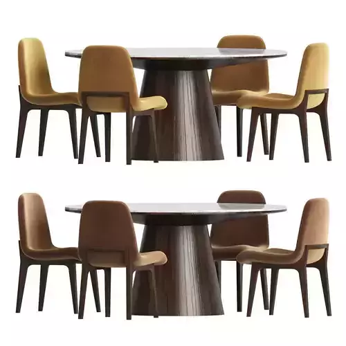Dining Set round table with four chairs 3D model