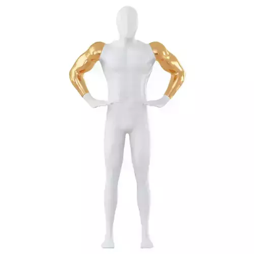 Abstract white mannequin with golden hands 87
