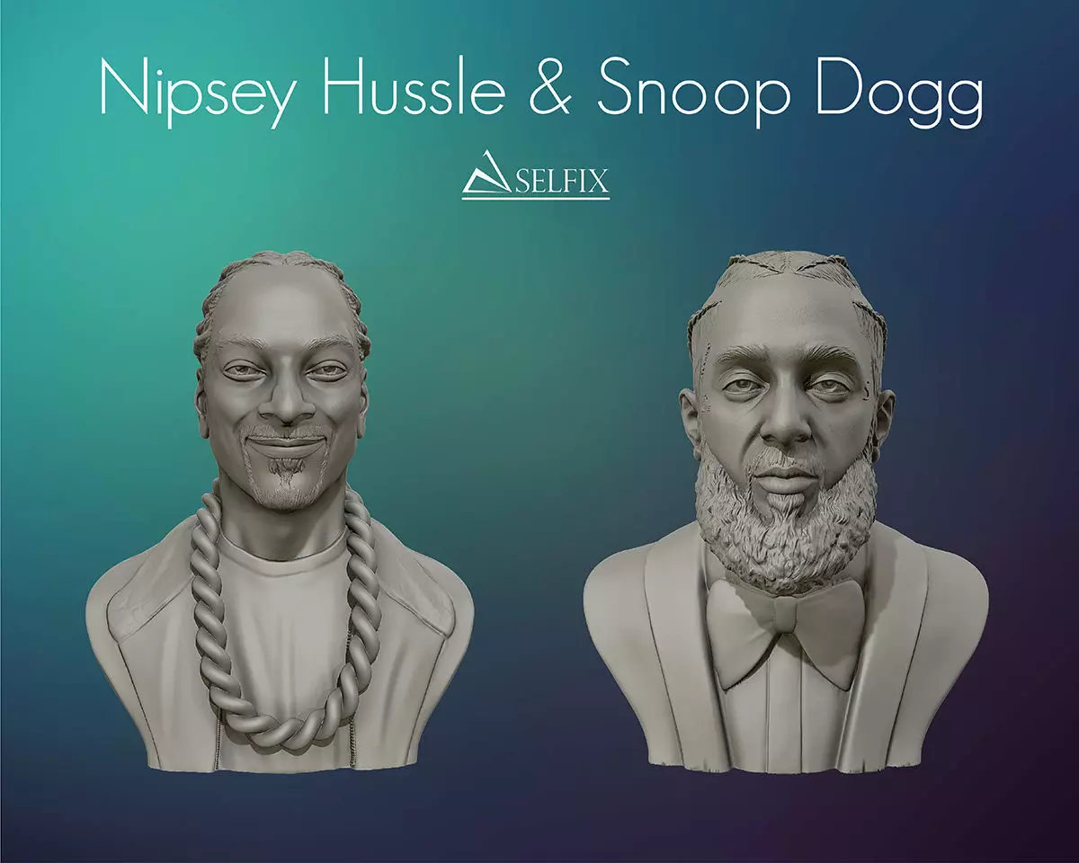 Nipsey Hussle and Snoop Dogg 3D portrait sculpture 3D Model Collection_0