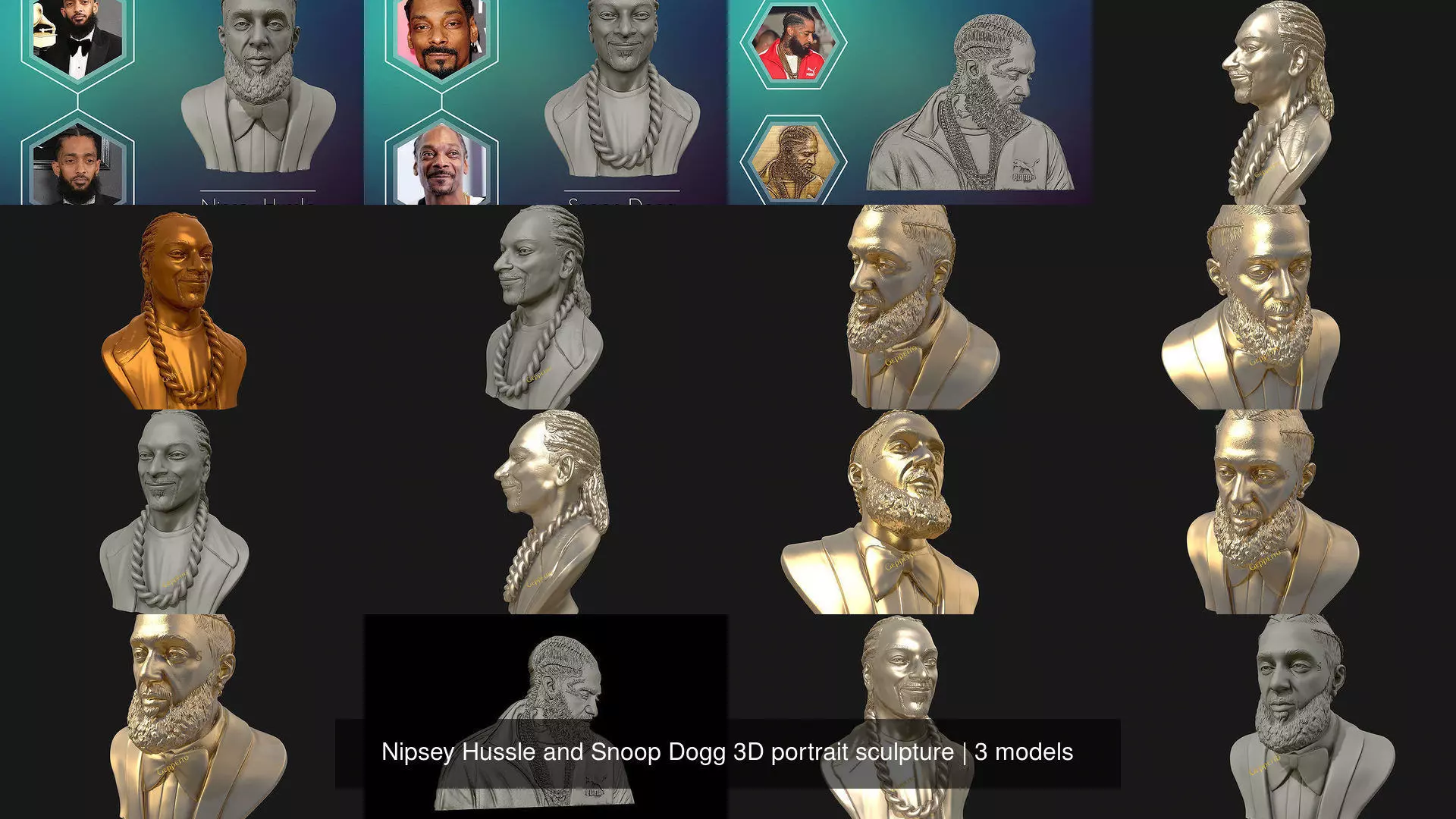 Nipsey Hussle and Snoop Dogg 3D portrait sculpture 3D Model Collection_2