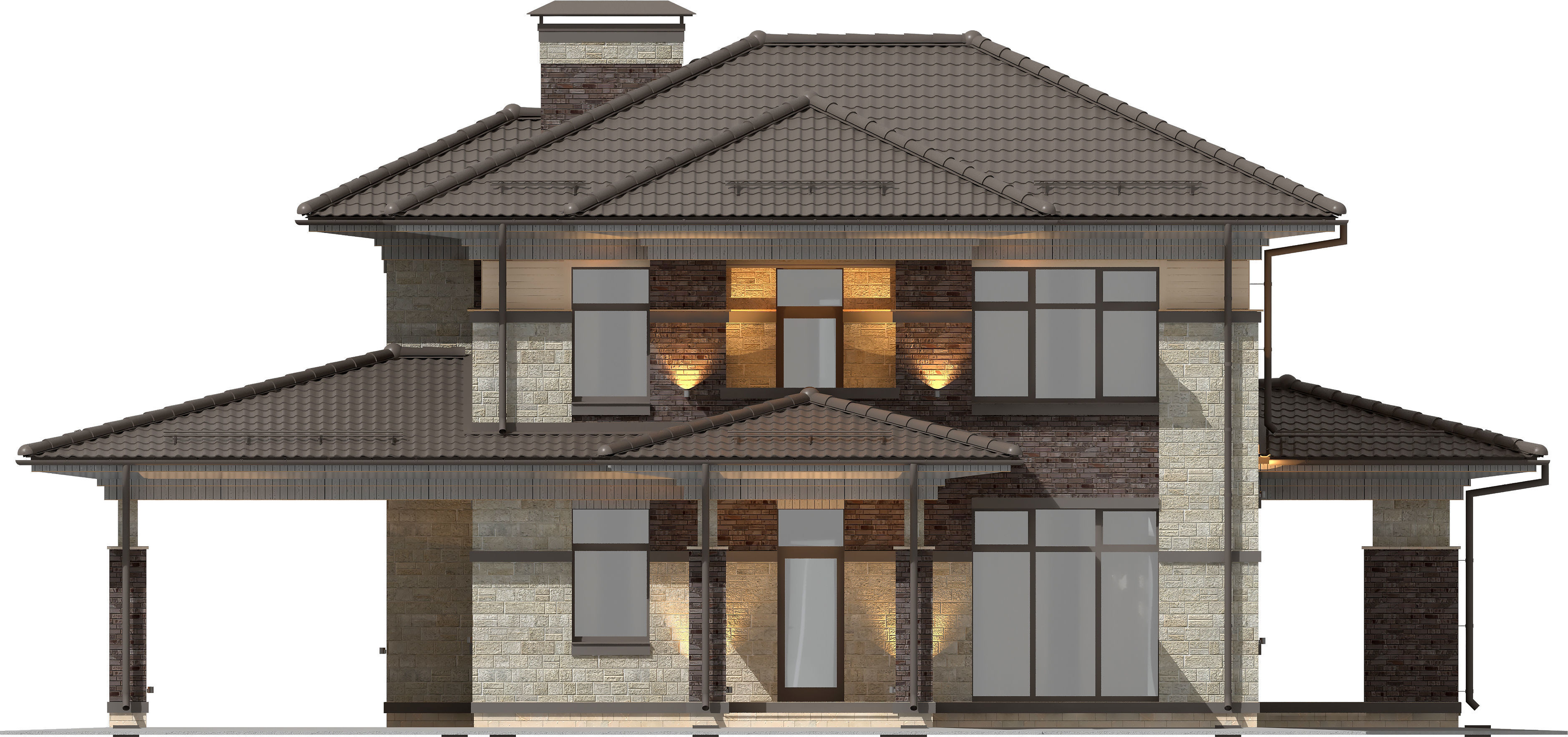 Model of a two-story Wright-style house with a carport 3D model_7