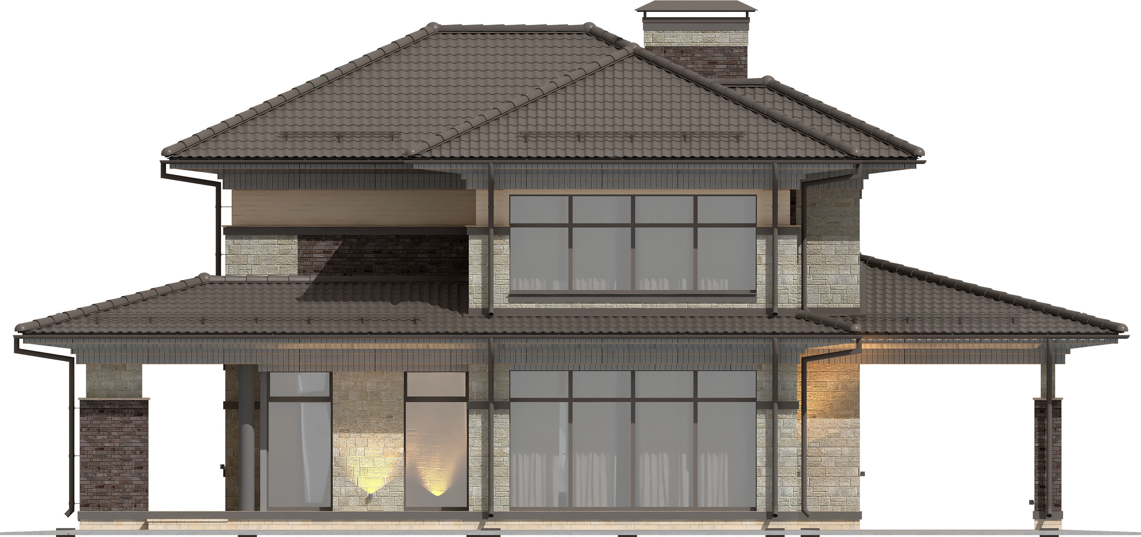 Model of a two-story Wright-style house with a carport 3D model_8