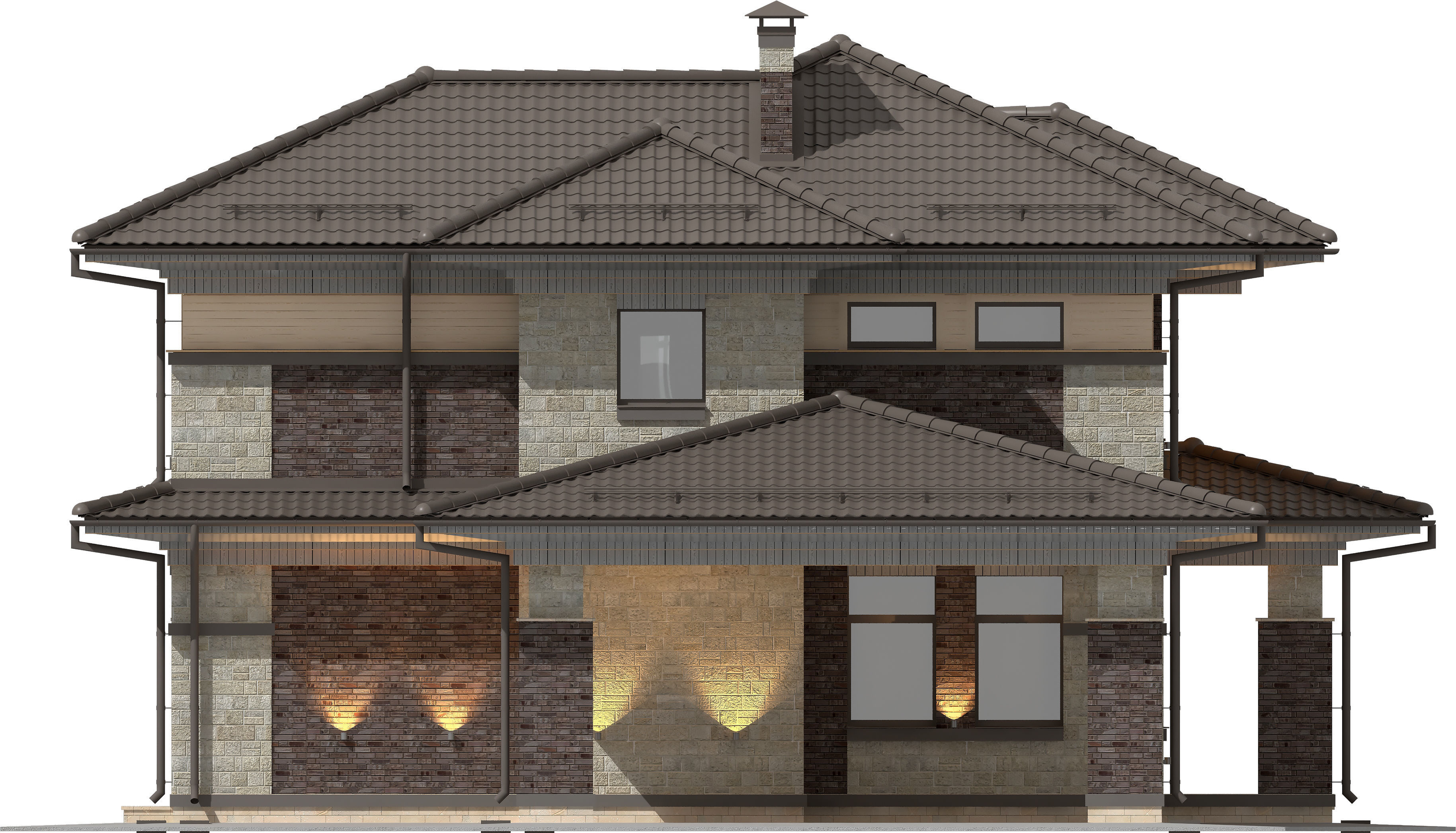 Model of a two-story Wright-style house with a carport 3D model_9