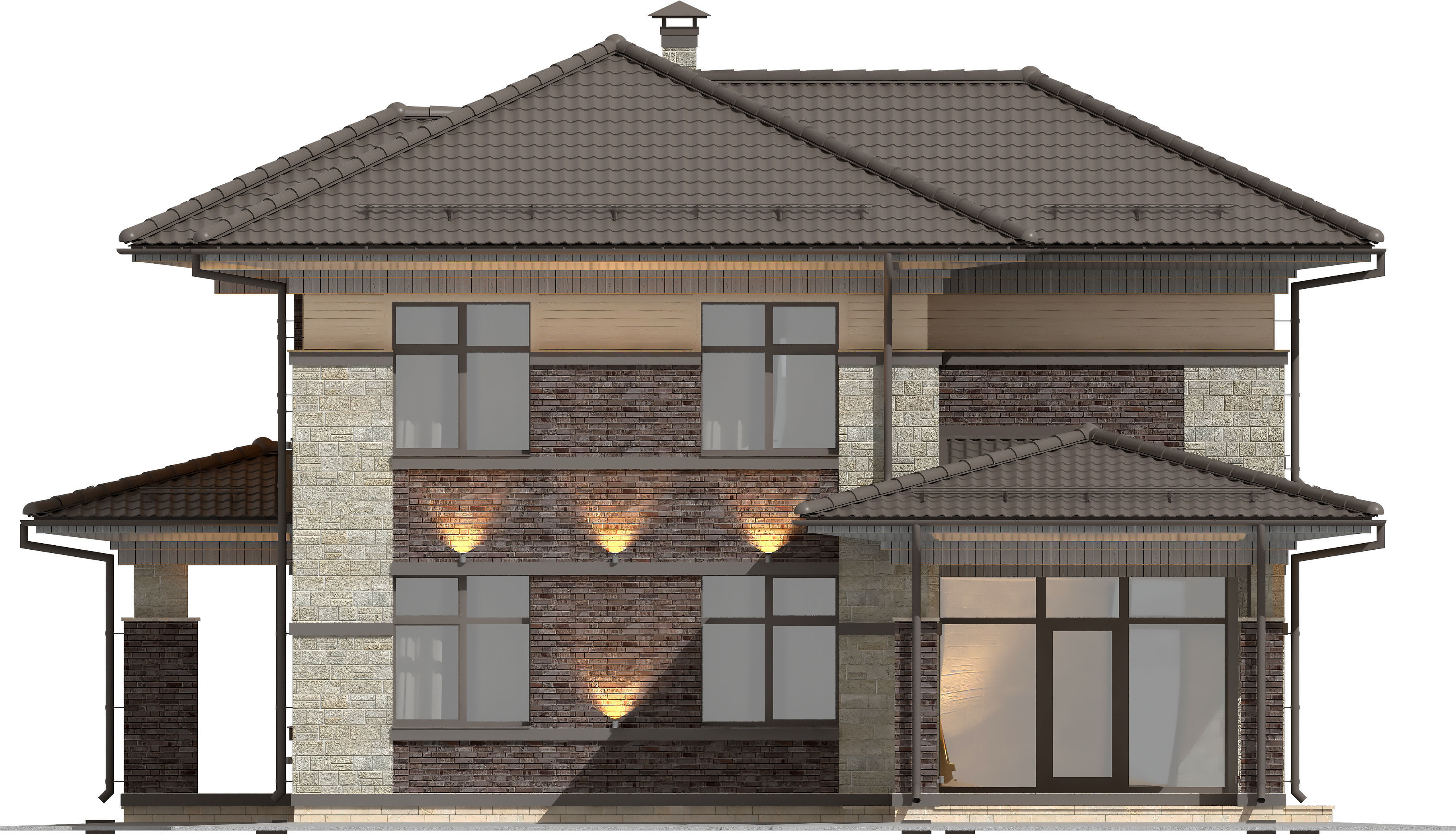 Model of a two-story Wright-style house with a carport 3D model_10