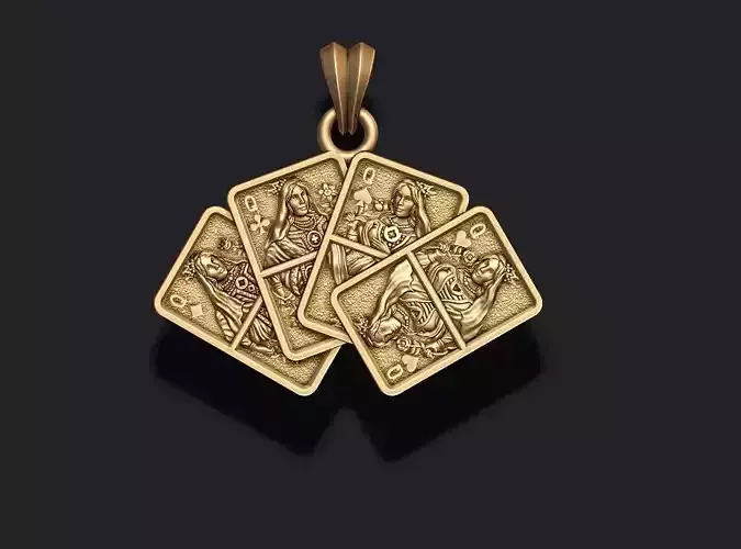 Pair of Queens playing cards pendant