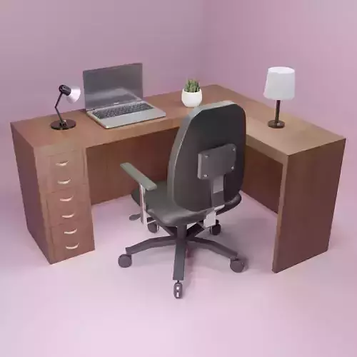 Dark wood table with black chair 