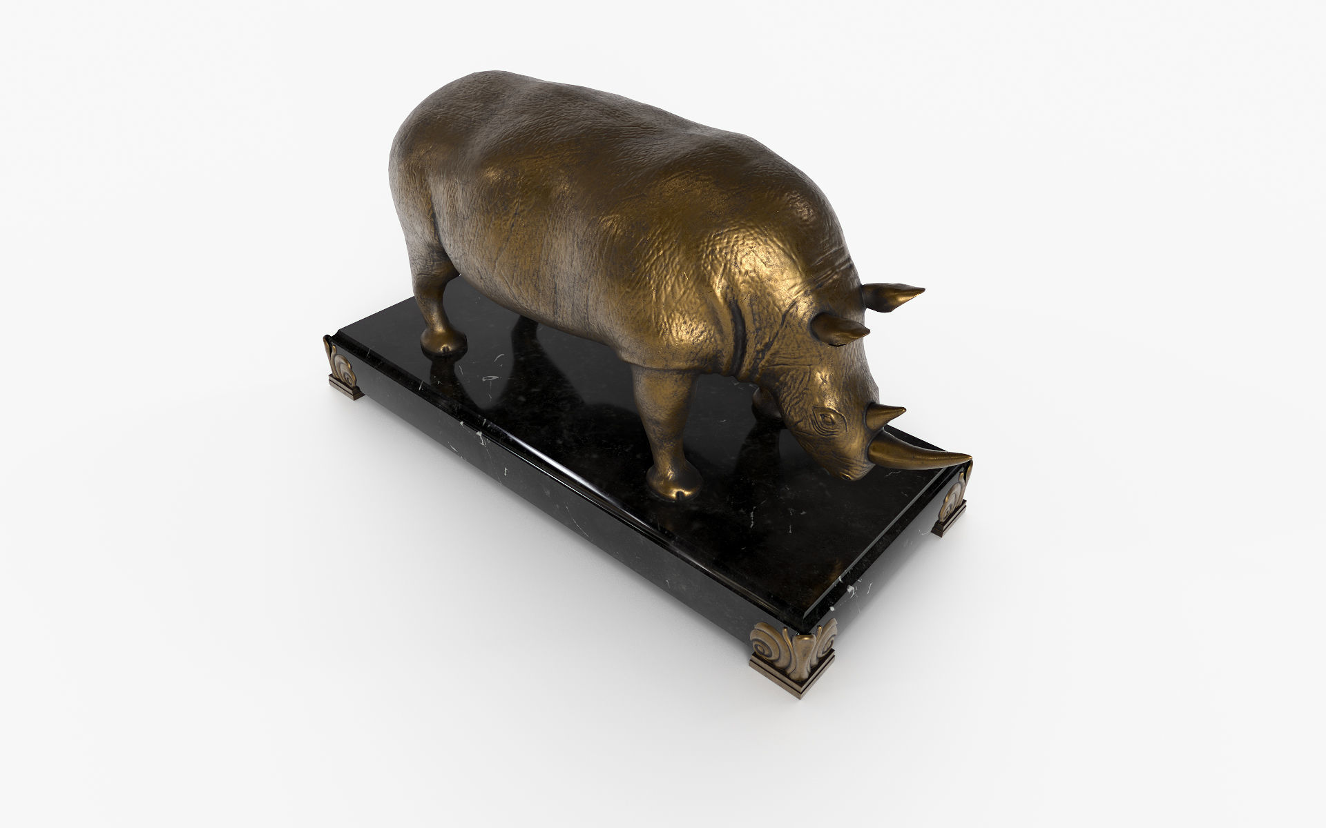 Rhinocerous metal  statuette Low-poly 3D model_4