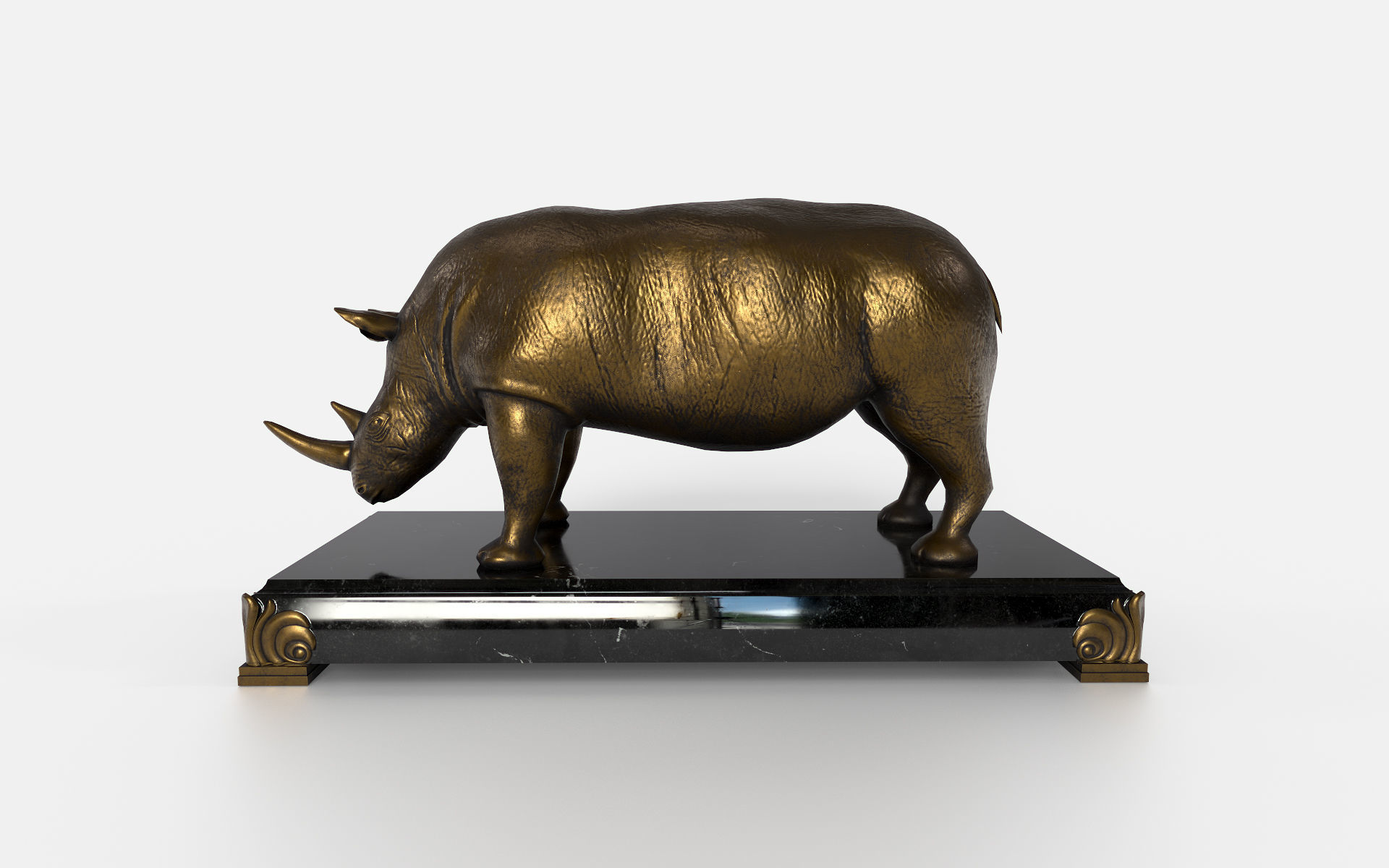 Rhinocerous metal  statuette Low-poly 3D model_3