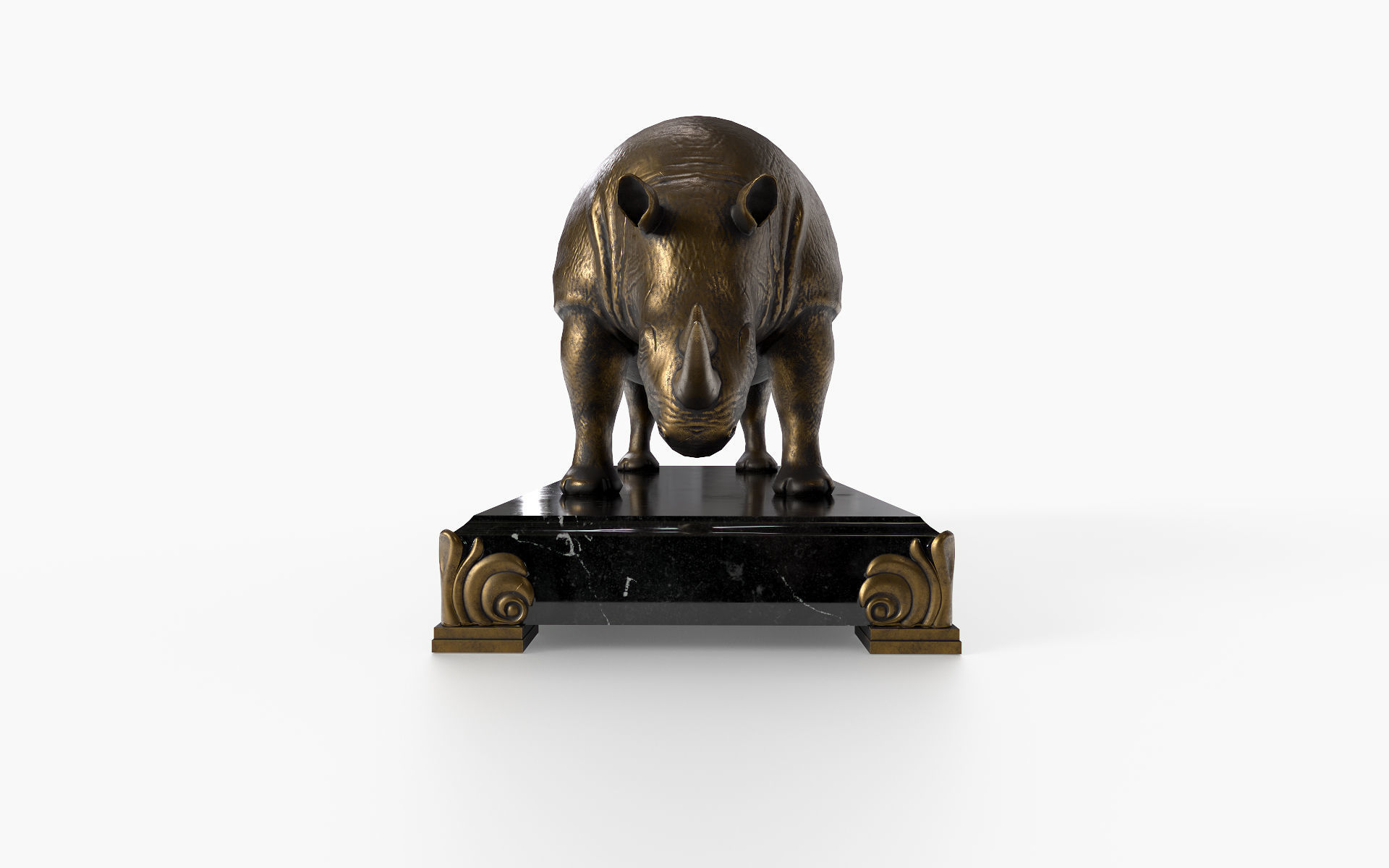 Rhinocerous metal  statuette Low-poly 3D model_5