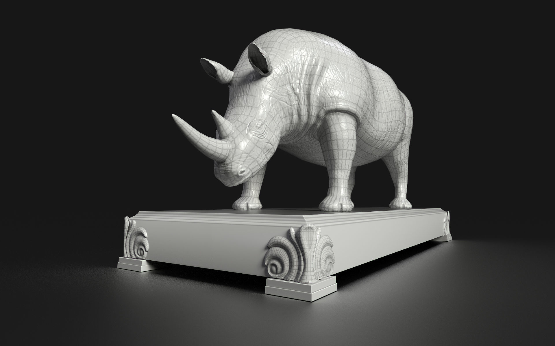 Rhinocerous metal  statuette Low-poly 3D model_9