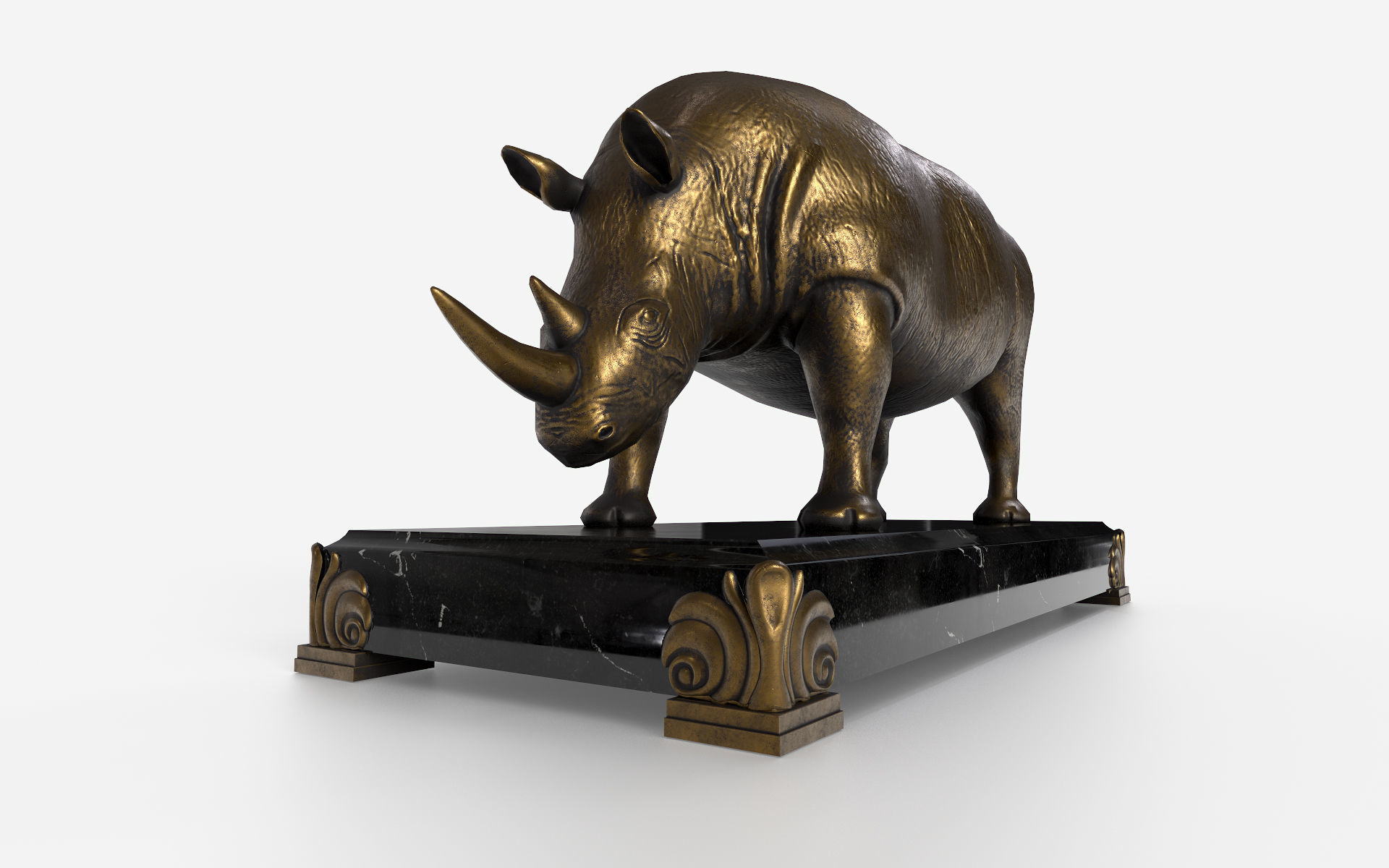 Rhinocerous metal  statuette Low-poly 3D model_8