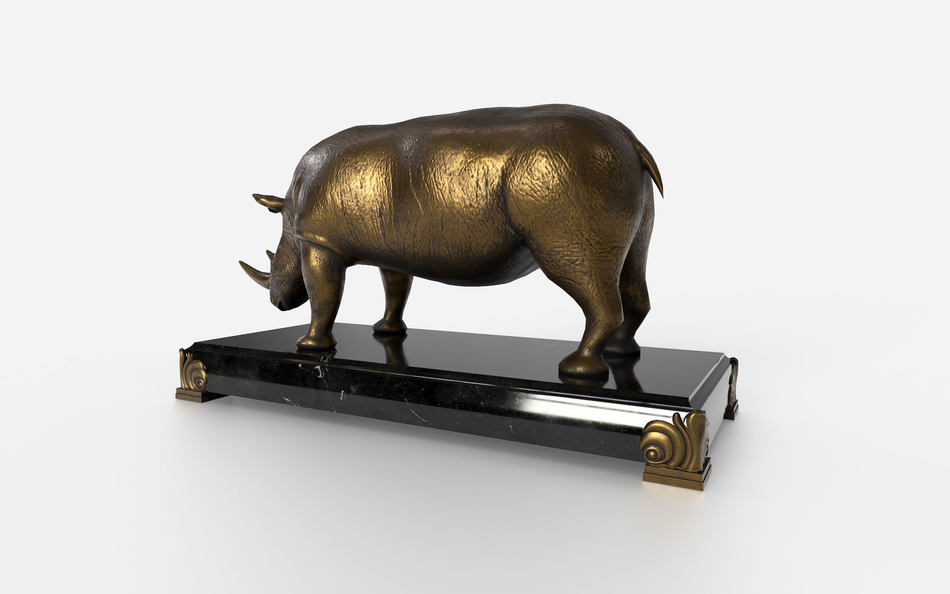 Rhinocerous metal  statuette Low-poly 3D model_7