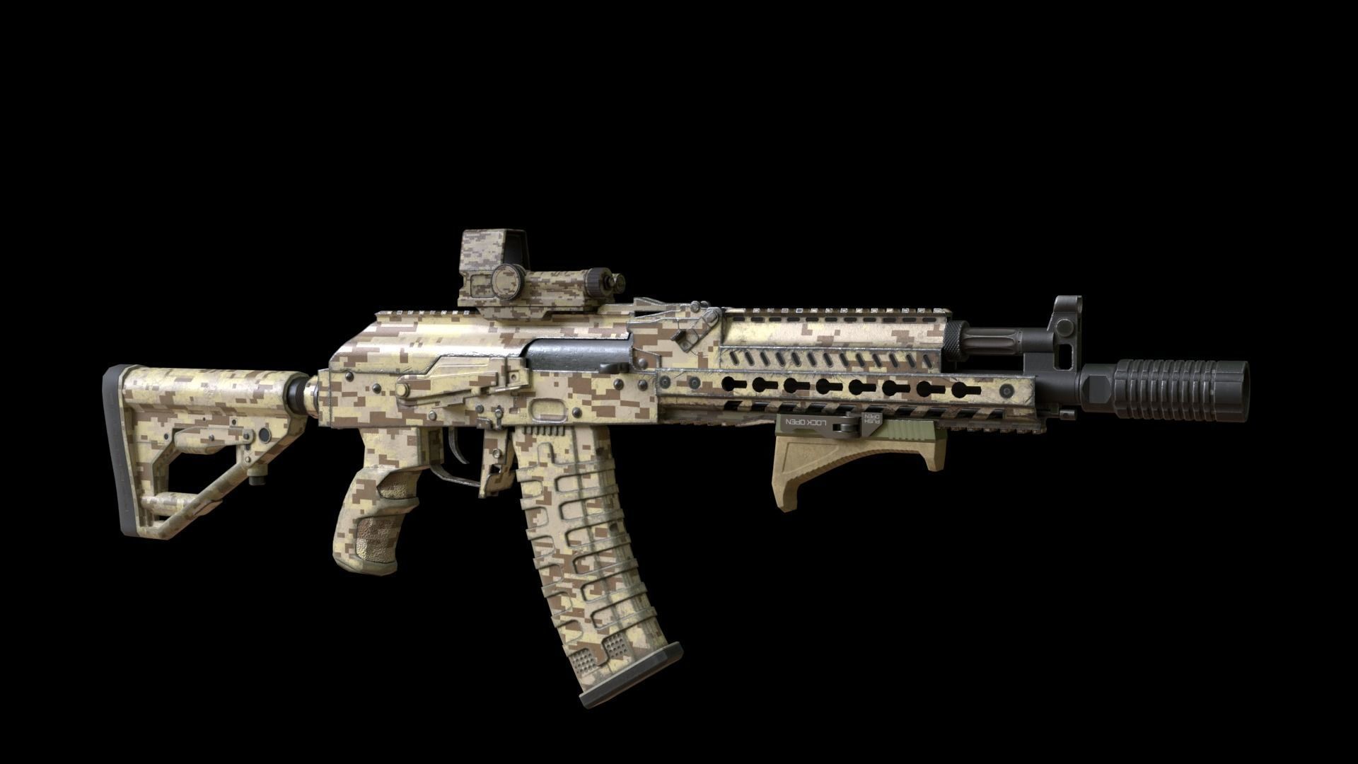 ASR-14 camouflage AK47 based rifle Low-poly 3D model_10