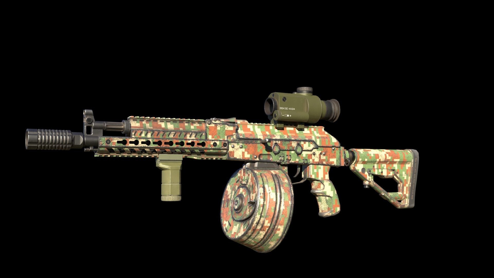 ASR-14 camouflage AK47 based rifle Low-poly 3D model_11