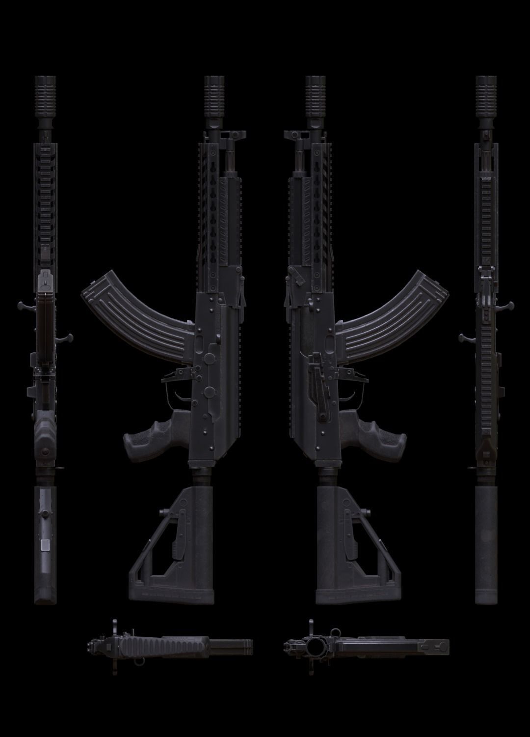 ASR-14 camouflage AK47 based rifle Low-poly 3D model_2